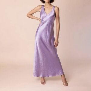 NWT Vince Satin V-Neck Bias Maxi Dress Wisteria Purple Size Large